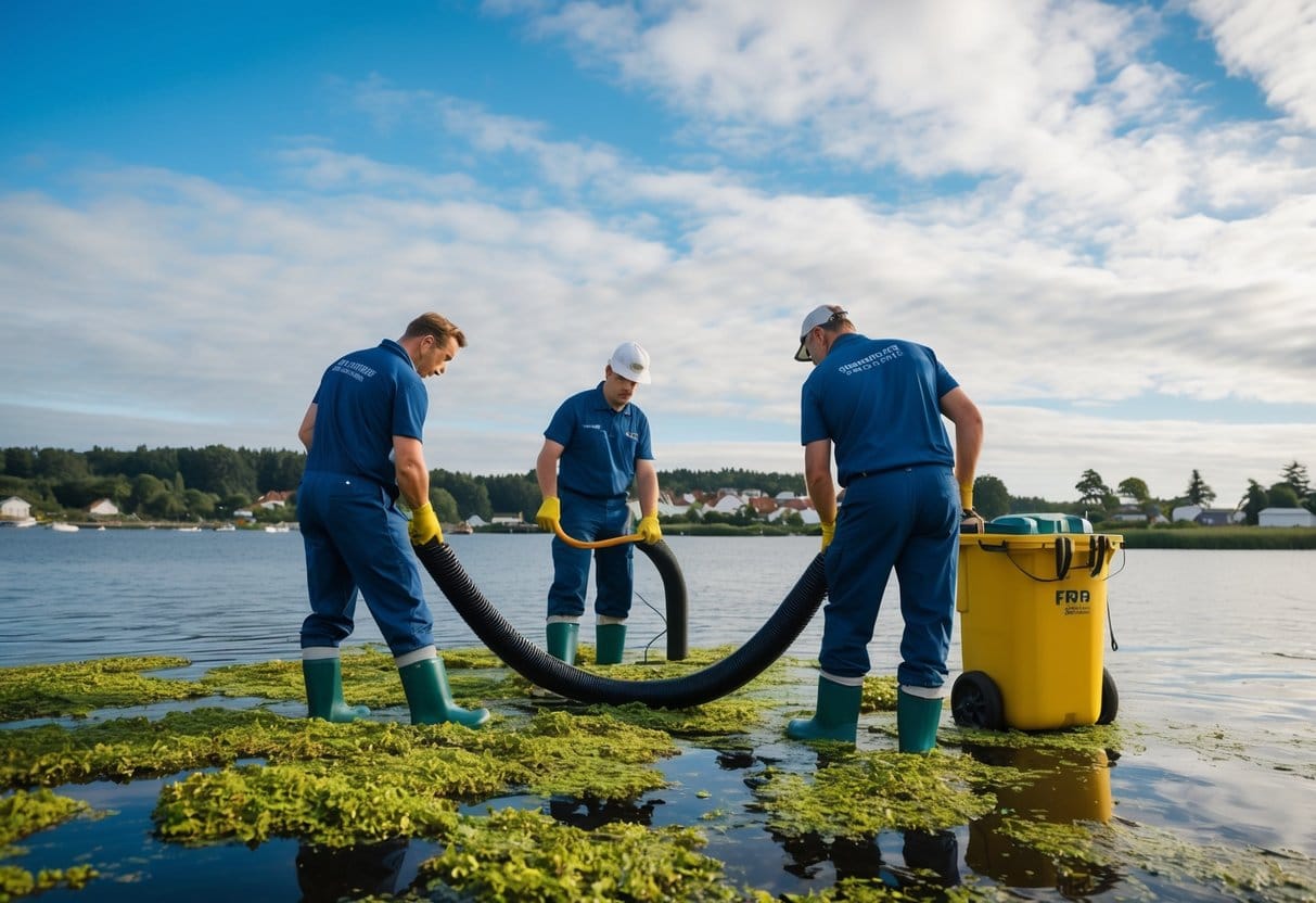 A professional team efficiently treating algae on the picturesque island of Fyn Denmark